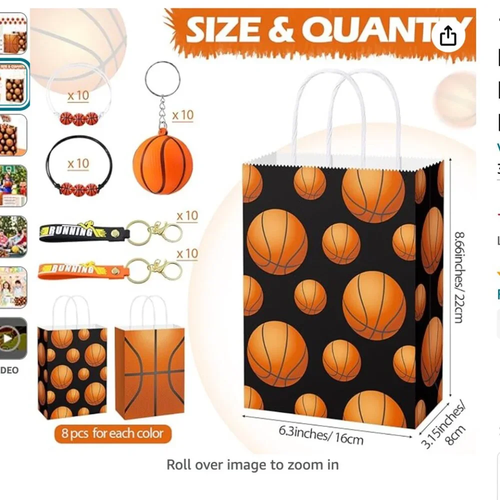 16 Pcs Basketball Party Favors Set Basketball Charm Bracelets NEW